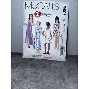 McCalls 6098 Shift Style Dress Girls Size 7 10 Sewing Pattern Midi Above Knee